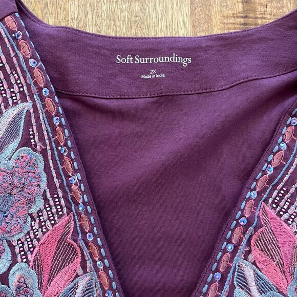 Soft Surroundings Playa Embroidered Jacket 2X Floral Beaded Open Cardigan - Picture 7 of 15